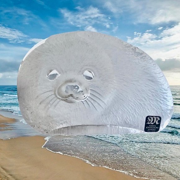 Crystal Seal Figurine MATS JONASSON SWEDEN AVintage art Glass Signed & Sticker - Picture 6 of 13